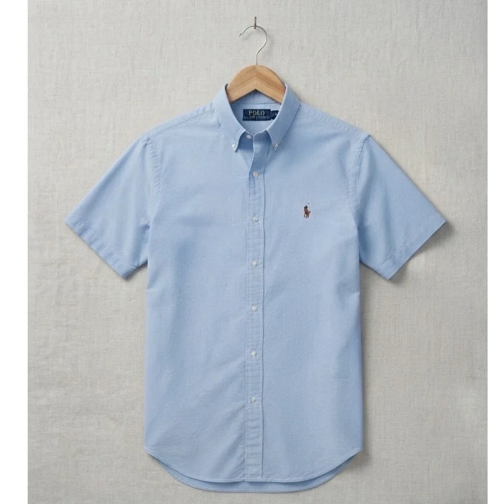 Polo Ralph Lauren Slim Fit Short Sleeve Chambray Oxford Shirt Blue Cotton XL